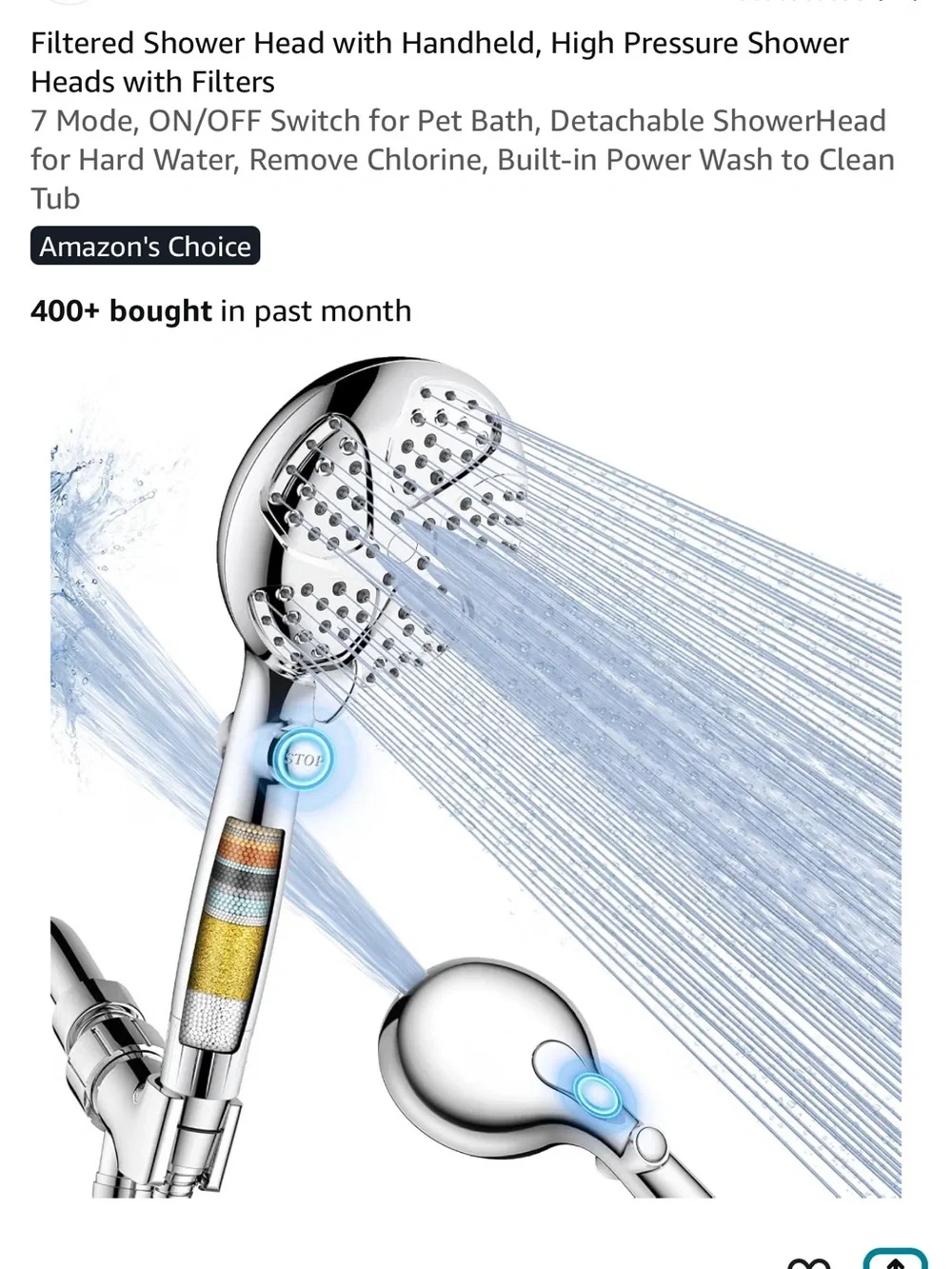 NEW Fitespot Filtered Handheld Shower Head 7 Spray Modes High Pressure NEW